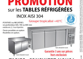 PROMOTION sur les tables réfrigérées INOX AISI 304