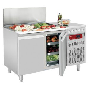 Diamond Europe - Table frigorifique ventilée- 2 portes GN 1/1- 260 Lit. avec saladette réfrigérée GN